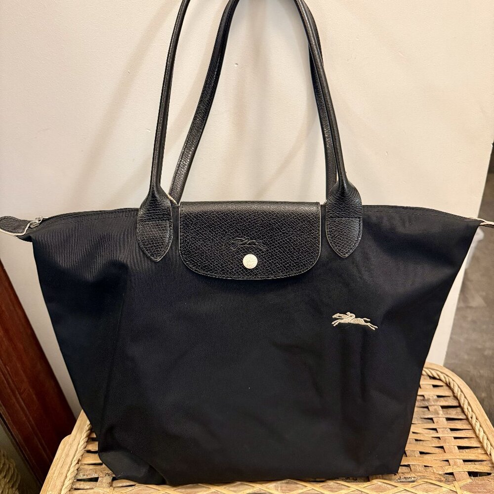 Longchamp Black Nylon Horse Logo Tote | Le Pliage Style